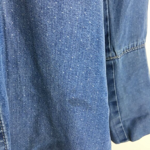 BELLA DAHL Anthropologie Blue Medium Wash Mini Dots Hi Low Chambray Button Shirt - Picture 10 of 11